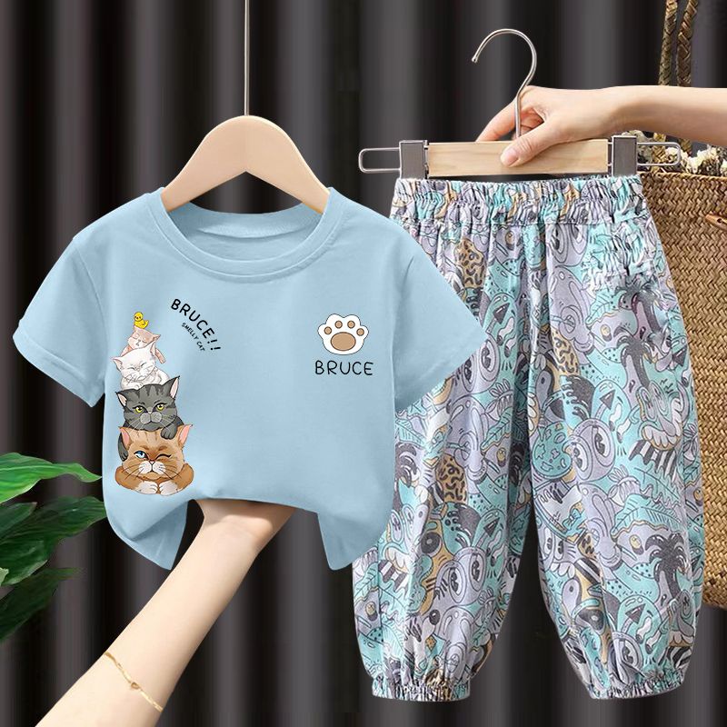 Set Áo Thun Tay Ngắn Và Quần Dài Chống Muỗi Phong Cách Phương Tây Thời Trang Mùa Hè Bằng Cotton Nguyên Chất Phong Cách