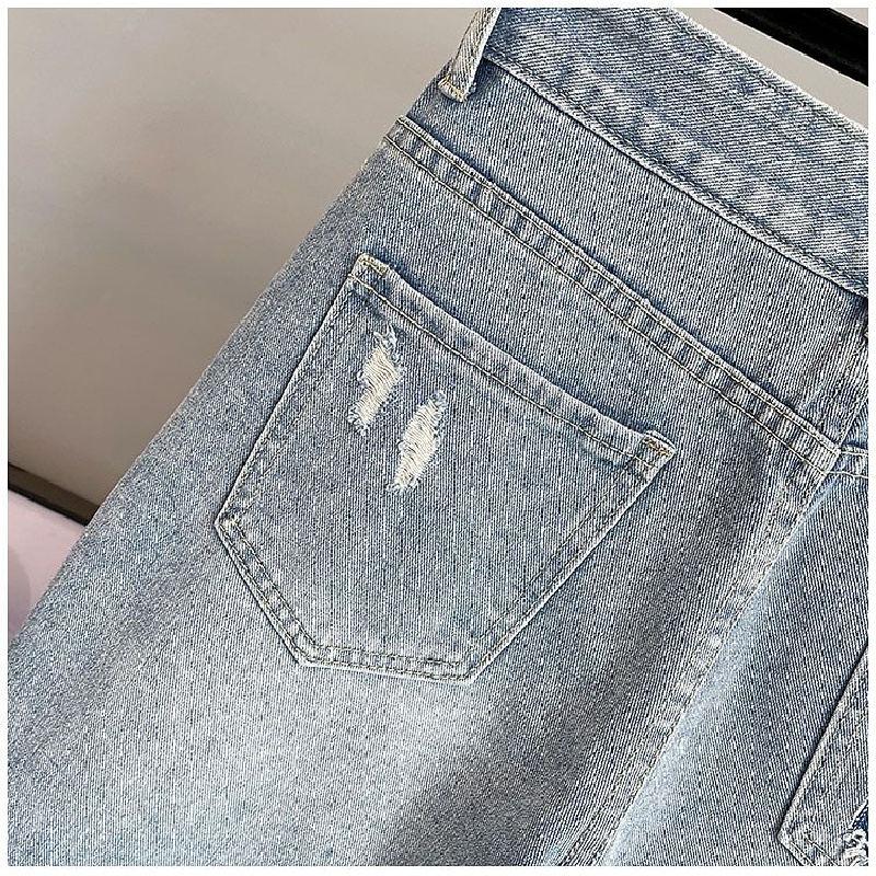 Quần Short Denim Lưng Cao Dáng Rộng Thiết Kế Rách Đính Đá Cá Tính