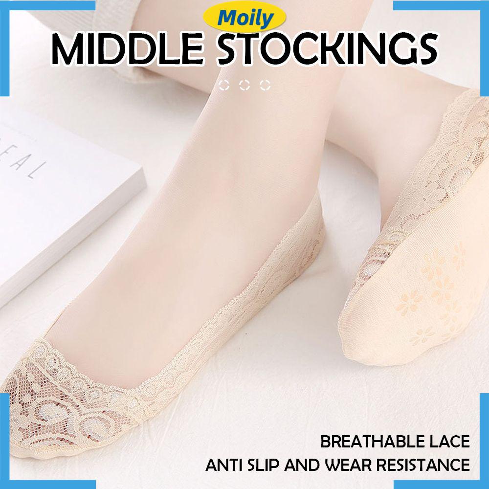 1 Đôi Vớ Thuyền Vải Cotton Phối Ren Chống Trượt Thoáng Khí Nhiều Màu Thời Trang Mùa Hè Cho Nữ