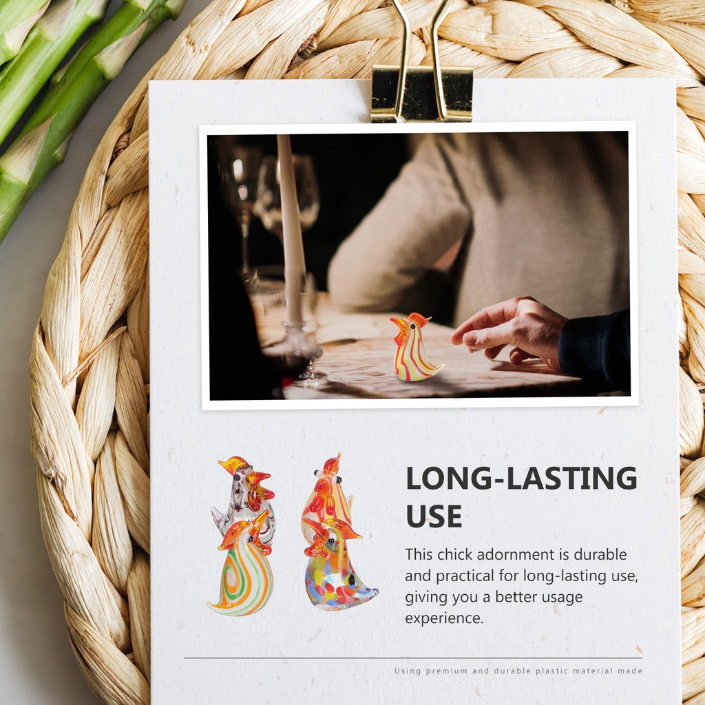 Set 4 Bức Tượng Gà Thổi Bằng Thủy Tinh Để Trang Trí