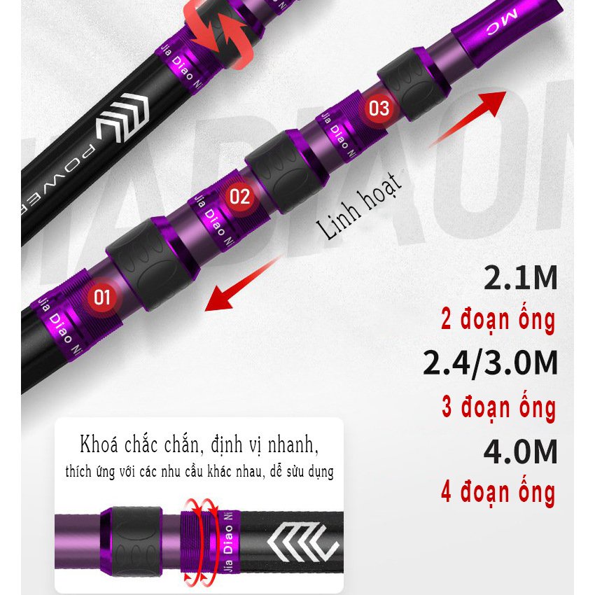 Cán Vợt Săn Hàng MC Tím - Cán MC 2M4 Và 3M