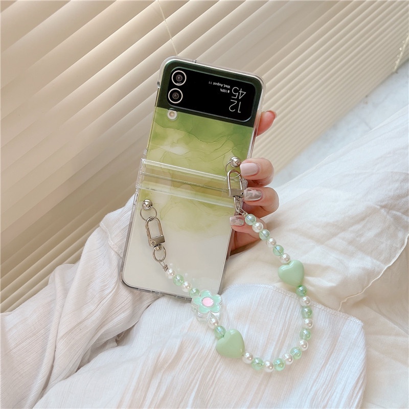 Ốp Điện Thoại Cứng Màu Gradient Có Dây Đeo Tay Cho Samsung Galaxy Z Flip 4 3 ZFlip3 ZFlip4