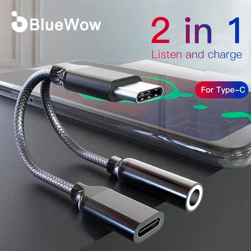 Cáp chuyển đổi âm thanh BlueWow ZJX-009 2 trong 1 USB C Type C sang 3.5mm cho điện thoại Android