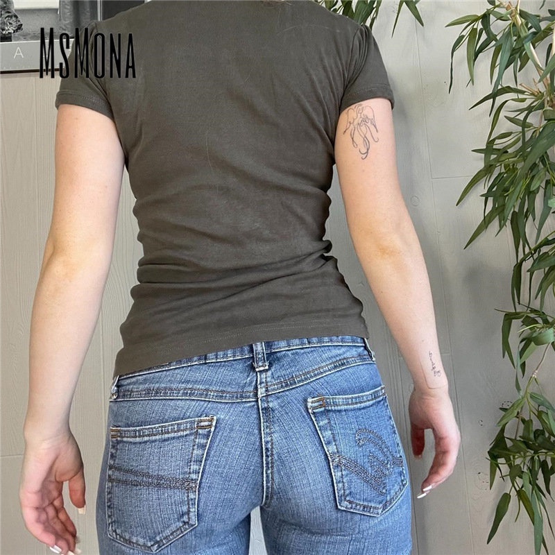 Áo Thun Tay Ngắn Cổ Tròn Màu Trơn Dáng Ôm Thời Trang 2023 Dành Cho Nữ