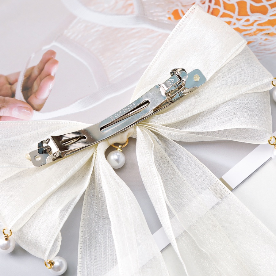 Kẹp Tóc Nơ Lưới Đính Ngọc Trai Nhân Tạo Thời Trang Hàn Quốc