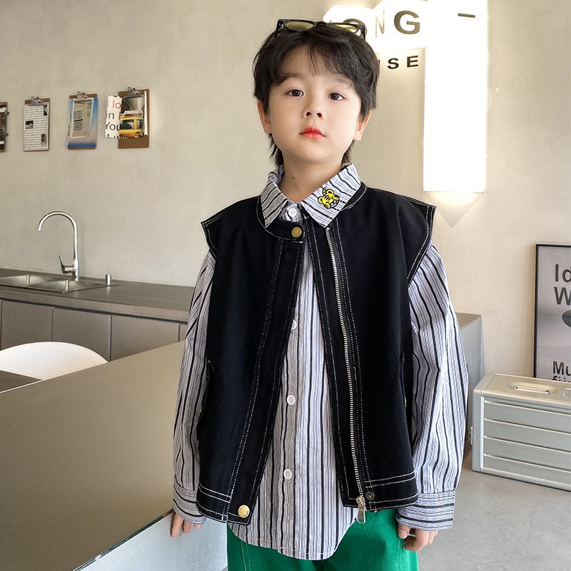 Áo Denim Sát Nách Thời Trang Xuân Thu 2023 Cá Tính Cho Bé Trai