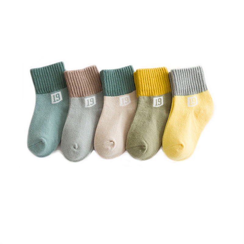 Set 5 Đôi Tất Thể Thao Chất Liệu Cotton Mềm Mại Co Giãn Hoạ Tiết Kẻ Sọc Dành Cho Bé Trai Và Bé Gái