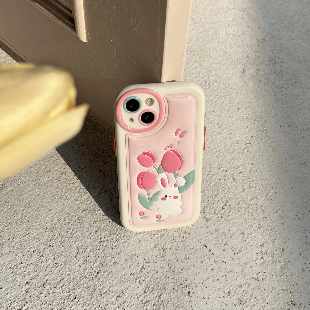 Ốp Điện Thoại TPU PC Silicon Mềm Chống Rơi Hình Hoa Tulip / Thỏ Dễ Thương Cho iPhone 14 13 12 11 Pro Max