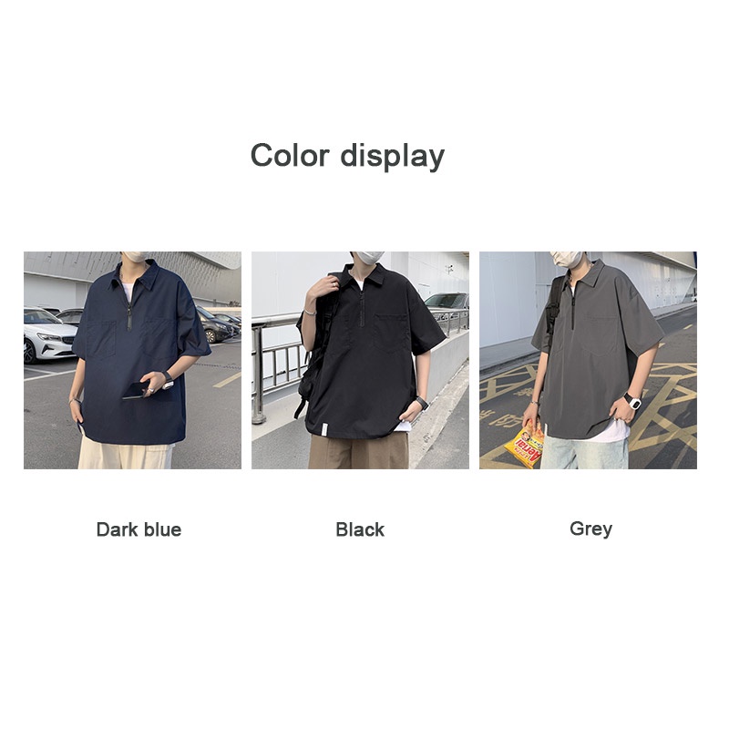 Áo Sơ Mi Tay Lửng Dáng Rộng Màu Trơn Phong Cách Nhật Bản Thời Trang Mùa Hè Cho Nam