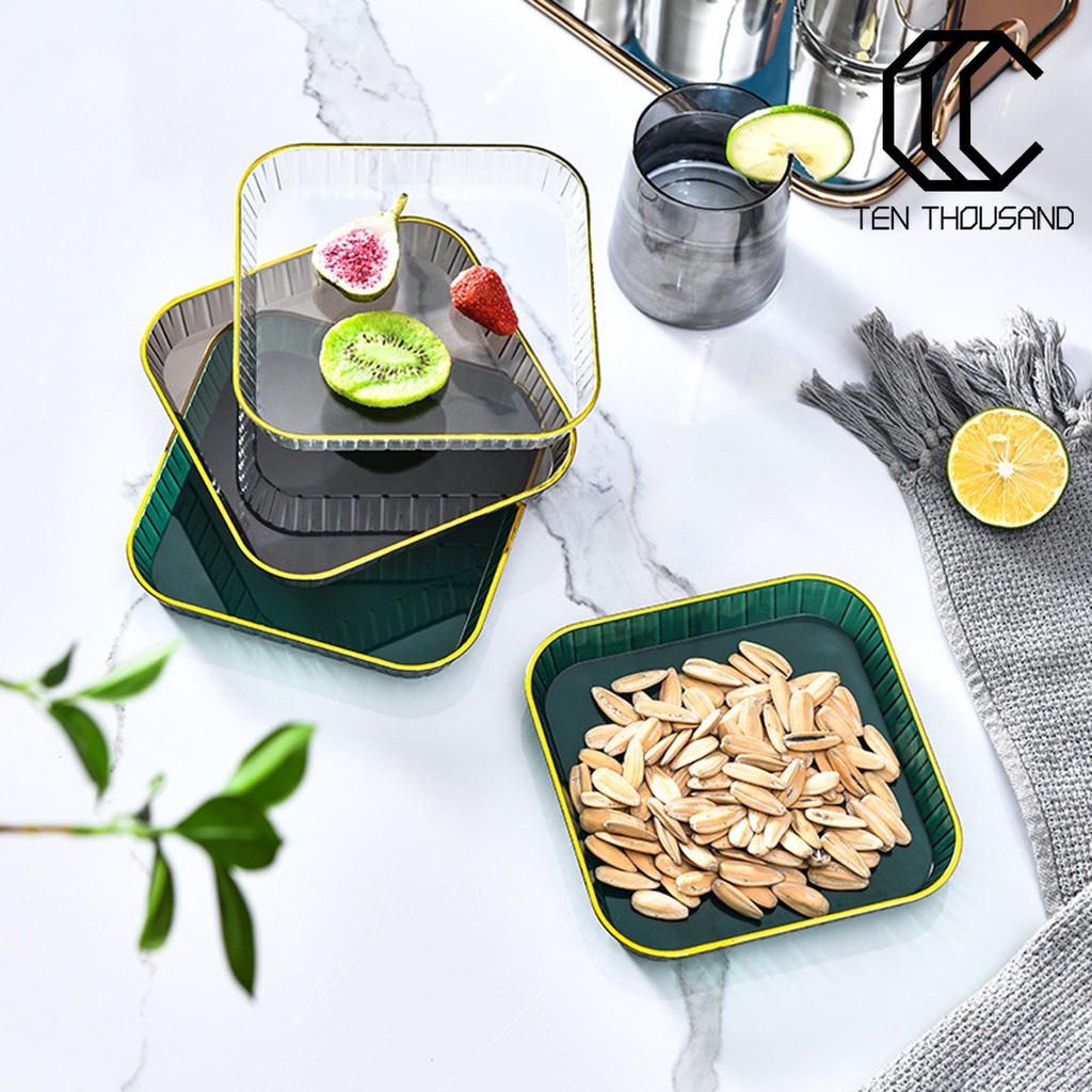 ☼Nordic Style Fruit Trays Non-Slip Clear Elegant Coffee Tea Food Tray Kitchen Supplies