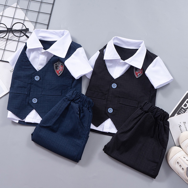 Bộ Đồ Tuxedo Giả Vest Kèm Quần Ngắn Trang Trọng Cho Bé Trai 1 Tuổi