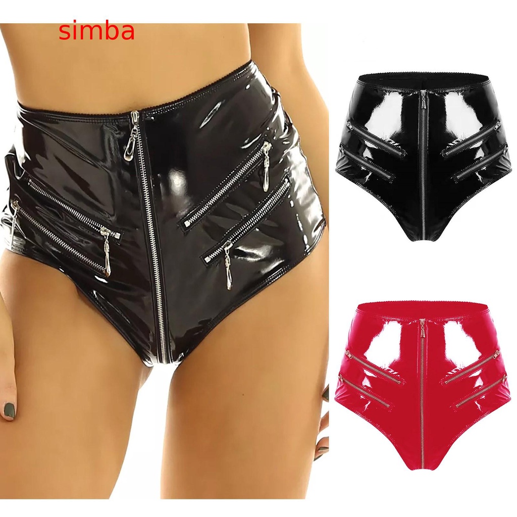 Quần Short Da PVC Lưng Cao Định Hình Dáng Gợi Cảm Có Dây Kéo