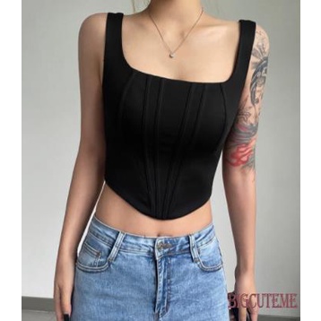 [] Áo Không Tay Cổ Vuông Mỏng Màu Trơn Mùa Hè Dành Cho Nữ