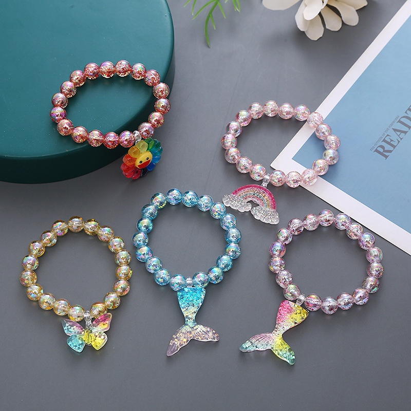 Vòng Tay Chuỗi Hạt Pha Lê Giả Màu Cầu Vồng Hình Đuôi Nàng Tiên Cá / Bướm Xinh Xắn Cho Bé Gái