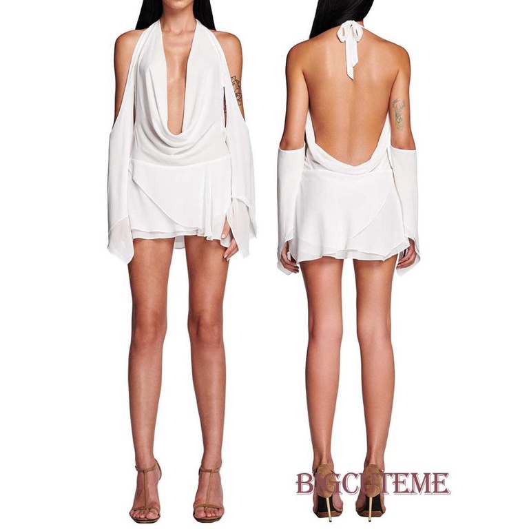 Đầm Ngắn Trễ Vai Cổ V Tay Dài Màu Sắc Đơn Giản Thời Trang Mùa Hè Cho Nữ