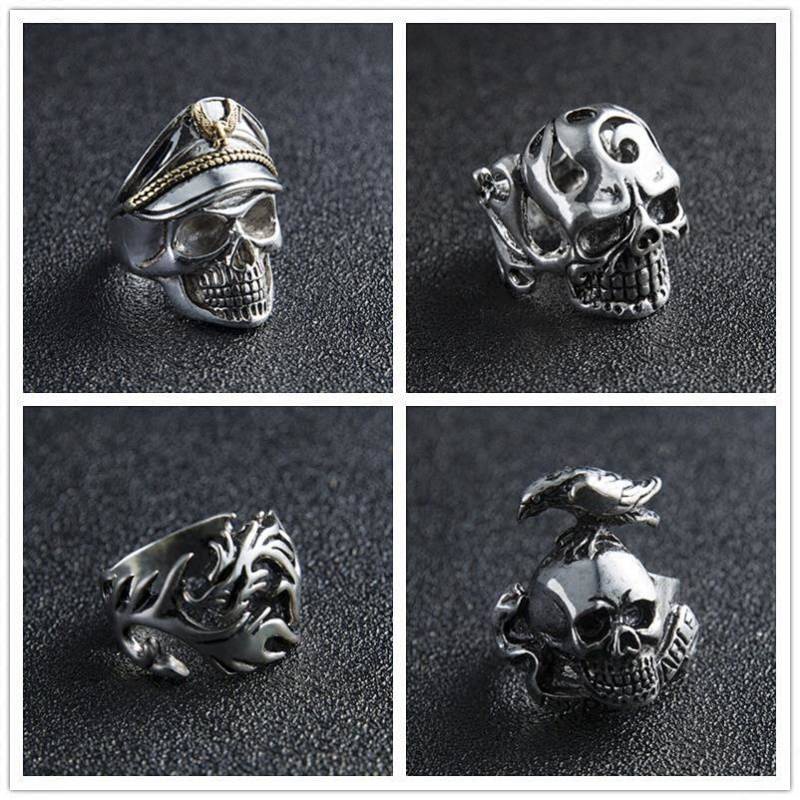 Korean Men's Power Style Personalized Student Rotating Devil Eye Ring Open Cross Heart Skull Ring Tiger Tide 3aaG