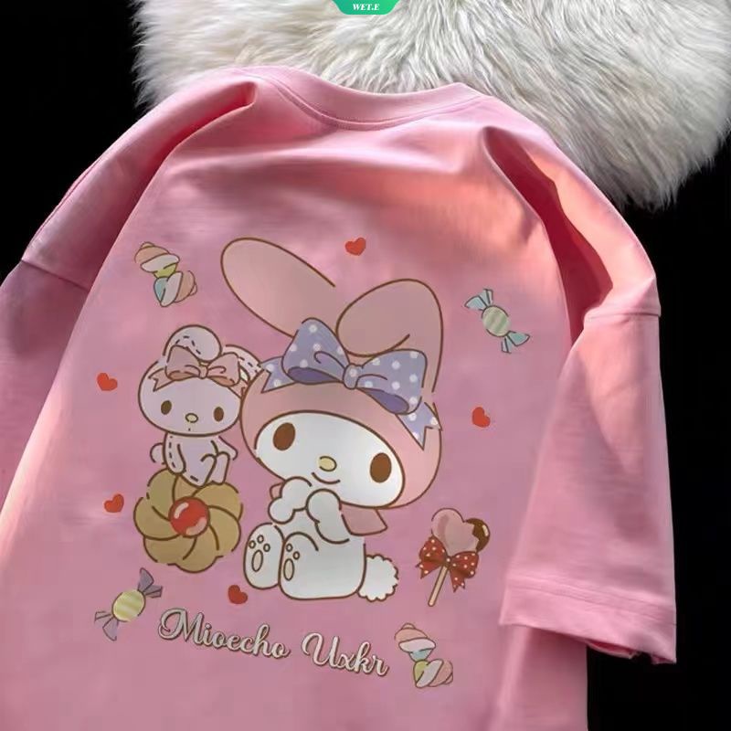 Áo Thun Cotton Tay Ngắn Dáng Rộng In Hoạt Hình Sanrio Melody Kiểu Nhật Hàn Thời Trang 2023 Cho Nữ