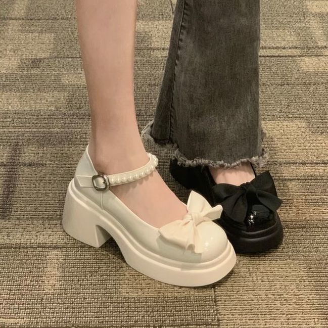 Giày nữ lolita thời trang với nơ ngọc trai đáy dày