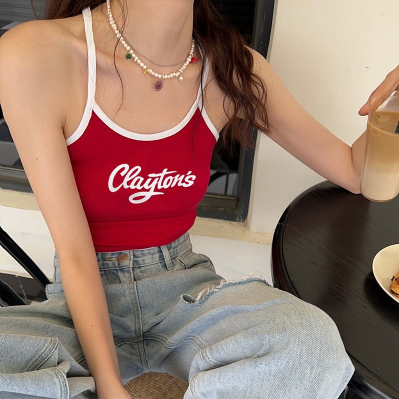 Áo Croptop Hai Dây In Chữ Phong Cách Thể Thao Thời Trang Mùa Hè Quyến Rũ Cho Nữ