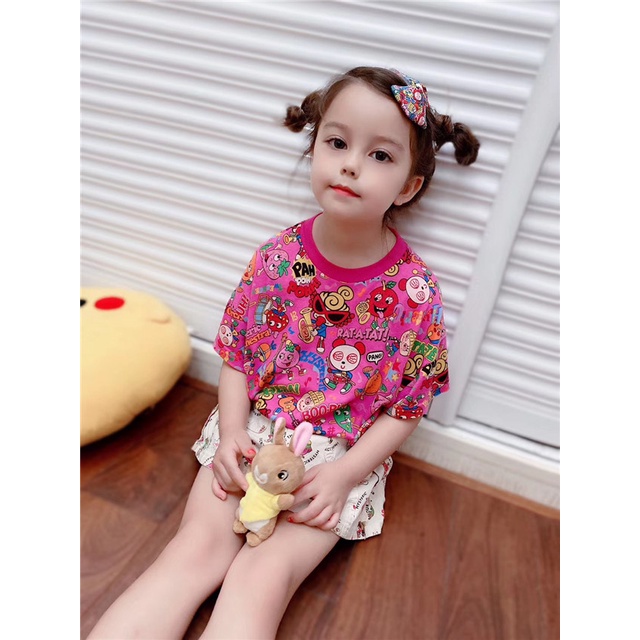 Áo Thun Mùa Hè Tay Cộc In Họa Tiết Trái Cây Hoạt Hình Dễ Thương Hợp Thời Trang Cho Bé 90-140CM