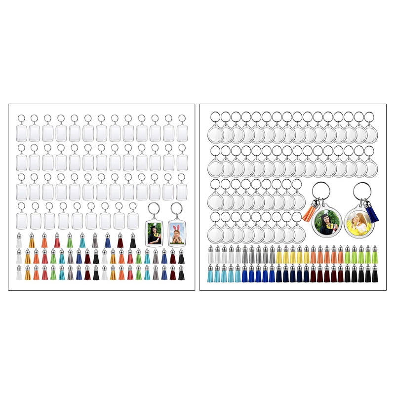 Set 50 Móc Khóa Acrylic Màu Trơn Đính Núm Tua Xinh Xắn