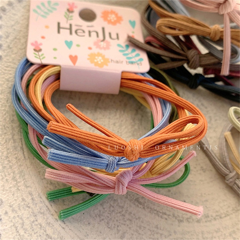 Set 3 Dây Cột Tóc Cao Su Co Giãn Đính Nơ Đơn Giản Phong Cách Hàn Quốc