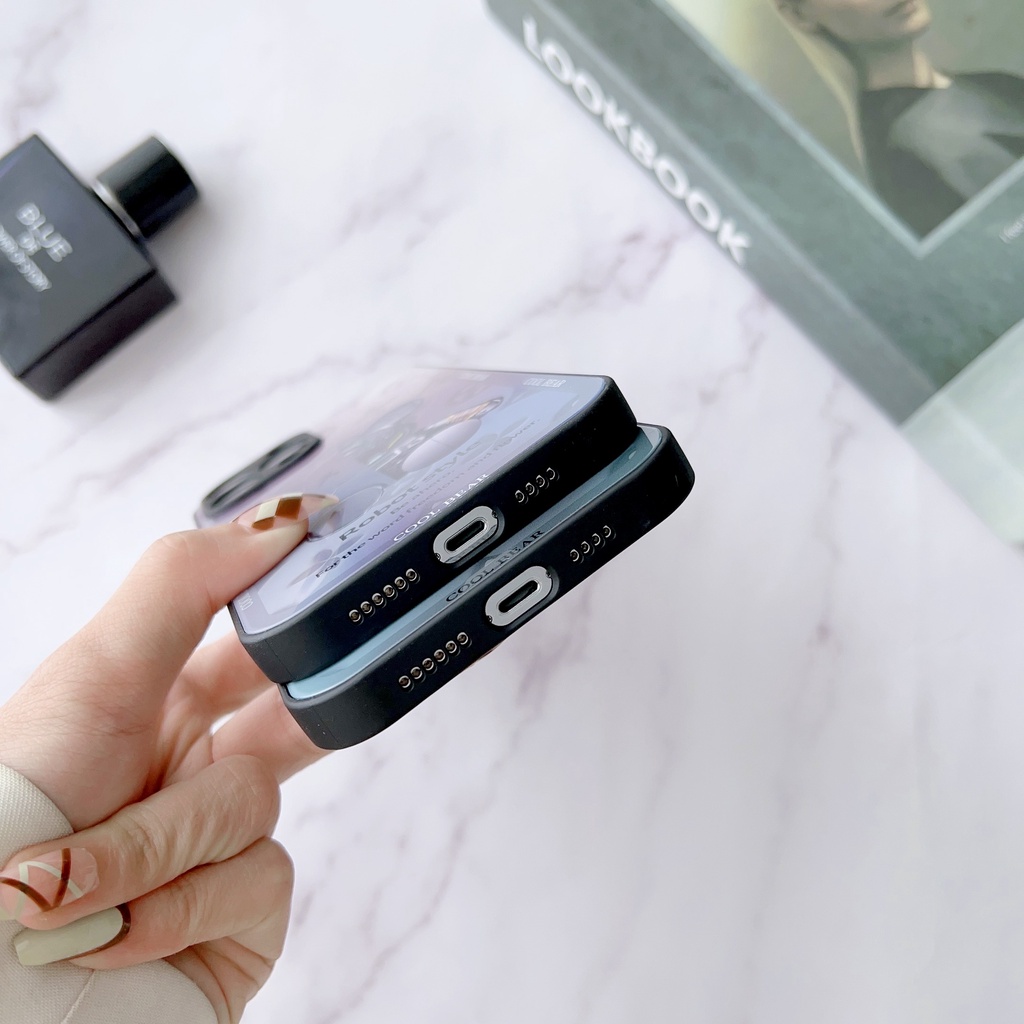 Ốp Điện Thoại Kính Cường Lực Viền tpu Dẻo In Hình Gấu Đơn Giản Thời Trang Cho iPhone 14 13 12 11 PRO MAX XR XS 7 8Plus