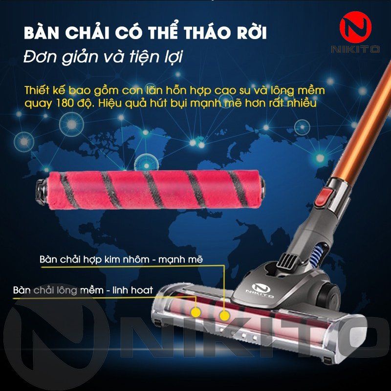 Máy Hút Bụi Cầm Tay Không Dây NIKITO Lau Siêu Sạch Pin Bền Nhập Khẩu, Lực Hút Mạnh Mẽ, Bảo Hành 36 Tháng