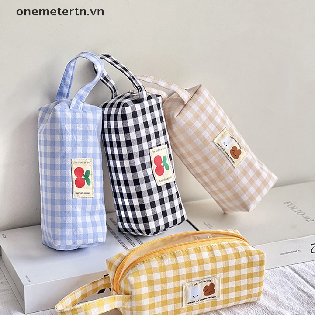 Onemetertn Túi Canvas Đựng Bút Chì / Mỹ Phẩm / Tiền Xu / Đồ Trang Điểm Họa Tiết Kẻ Sọc Caro Dễ Thương VN