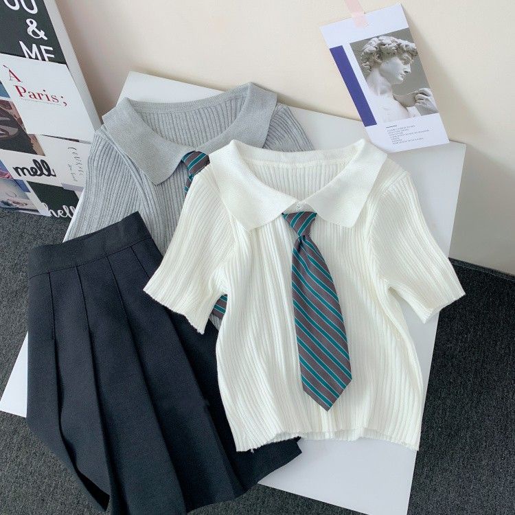 Áo Polo Dệt Kim Thời Trang Mùa Hè Pháp Cho Nữ