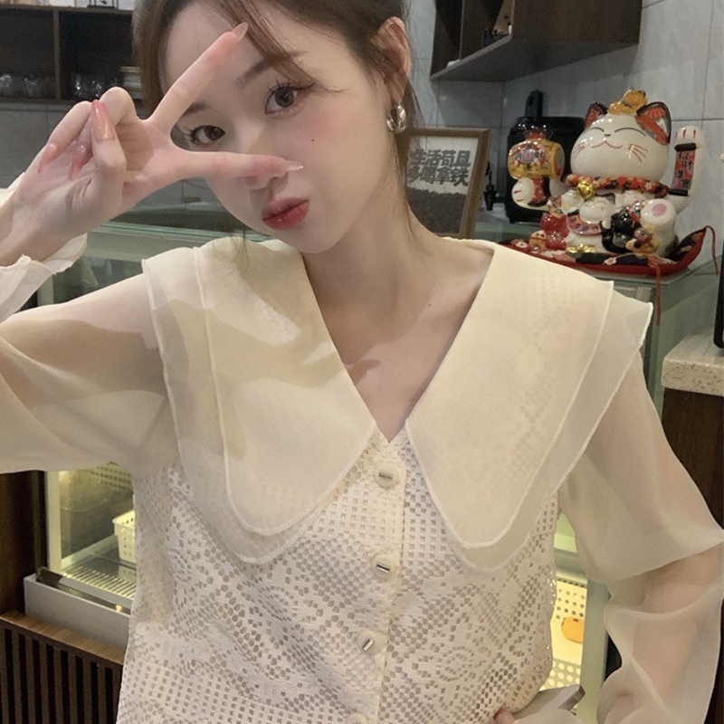 IELGY Áo Sơ Mi Dài Tay Phối Ren Thời Trang Dành Cho Nữ