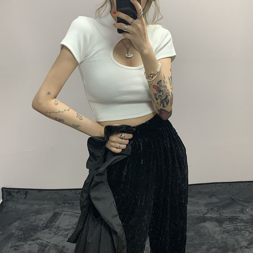 Áo Thun Dệt Kim Tay Ngắn Dáng Ôm Thời Trang Mùa Hè Phong Cách Retro Quyến Rũ Dành Cho Nữ