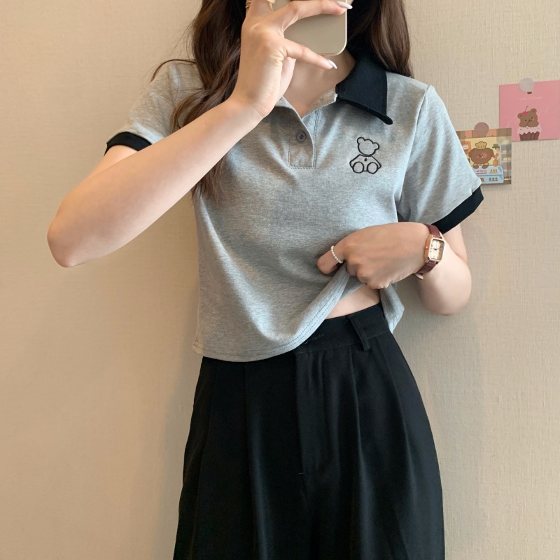 Áo polo Nữ Tay Ngắn Thêu Hình Gấu