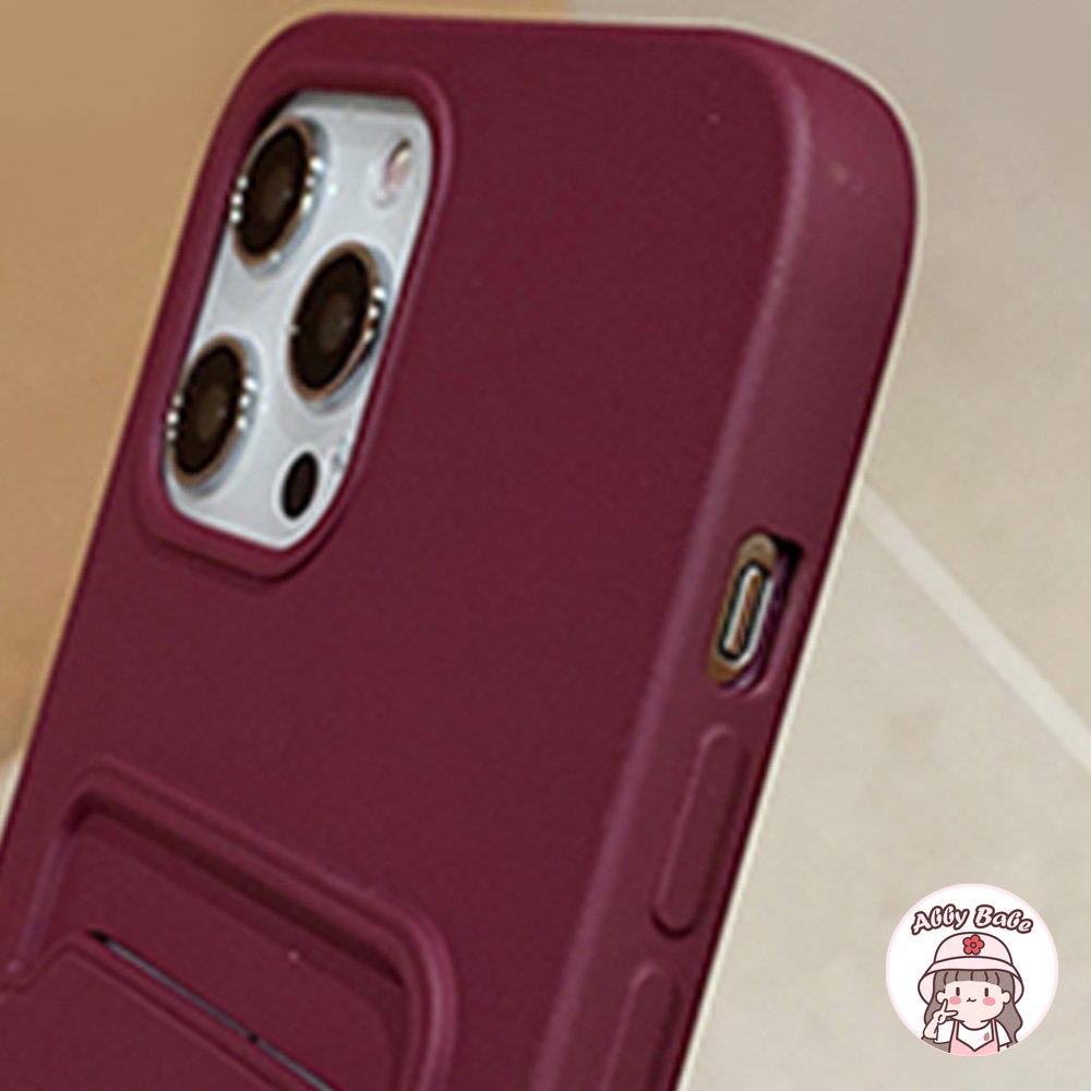 Ốp Điện Thoại Silicon Dẻo Màu Đỏ Rượu Có Ngăn Đựng Thẻ Chống Bụi Cho IPhone 14 Pro Max 13 12 11 Pro Max