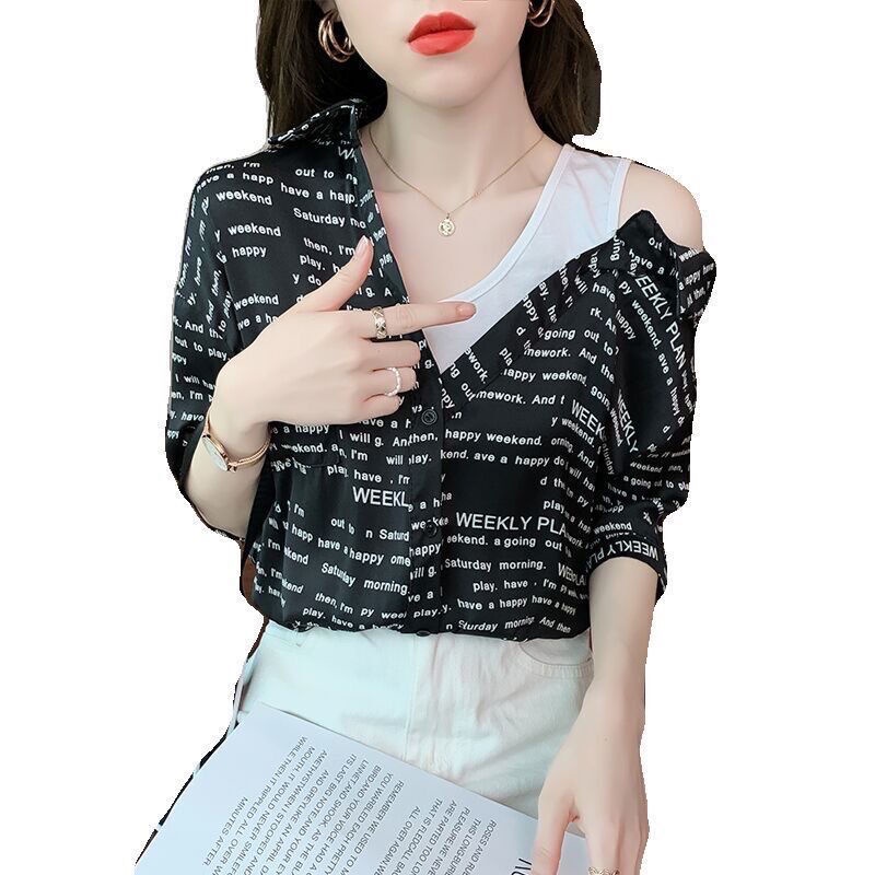 Áo Sơ Mi Chiffon Mỏng Tay Ngắn Giả Hai Mảnh Phong Cách Pháp Thời Trang Mùa Hè 2023 Mới Cho Nữ