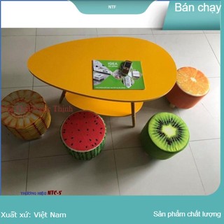 Bàn trà hình trứng 2 tầng kèm 1ghế hoa quả