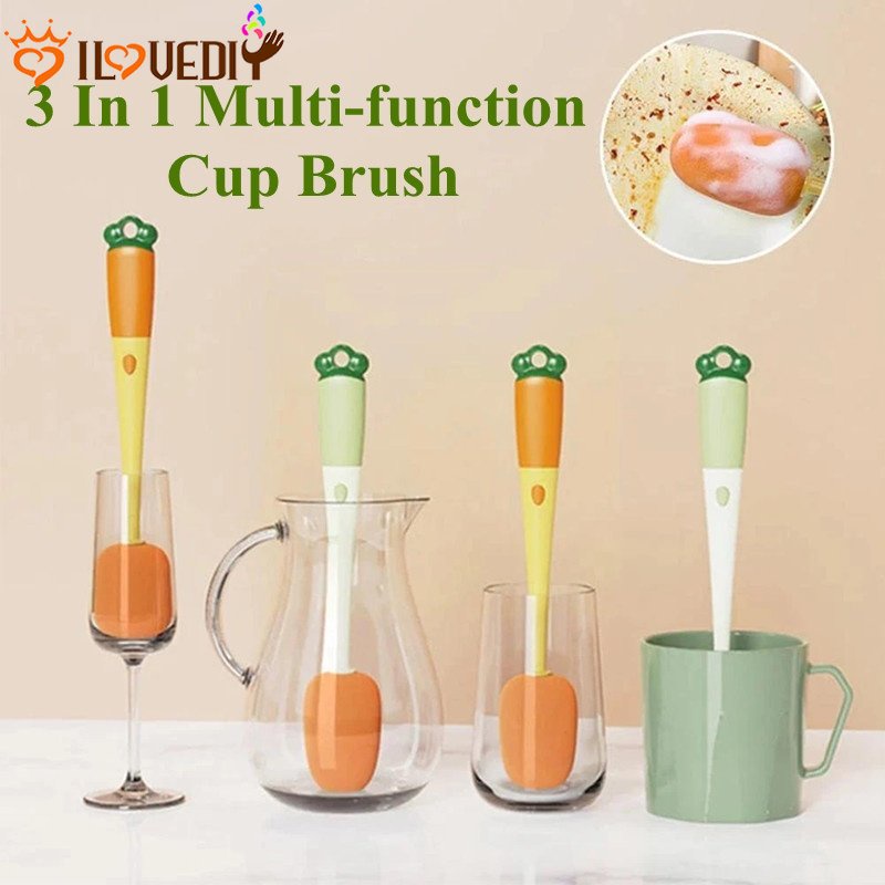 Bàn Chải Mút Xốp Rửa Chén / Cốc Nước 3 Trong 1 Có Rãnh Tháo Rời Được Tiện Lợi