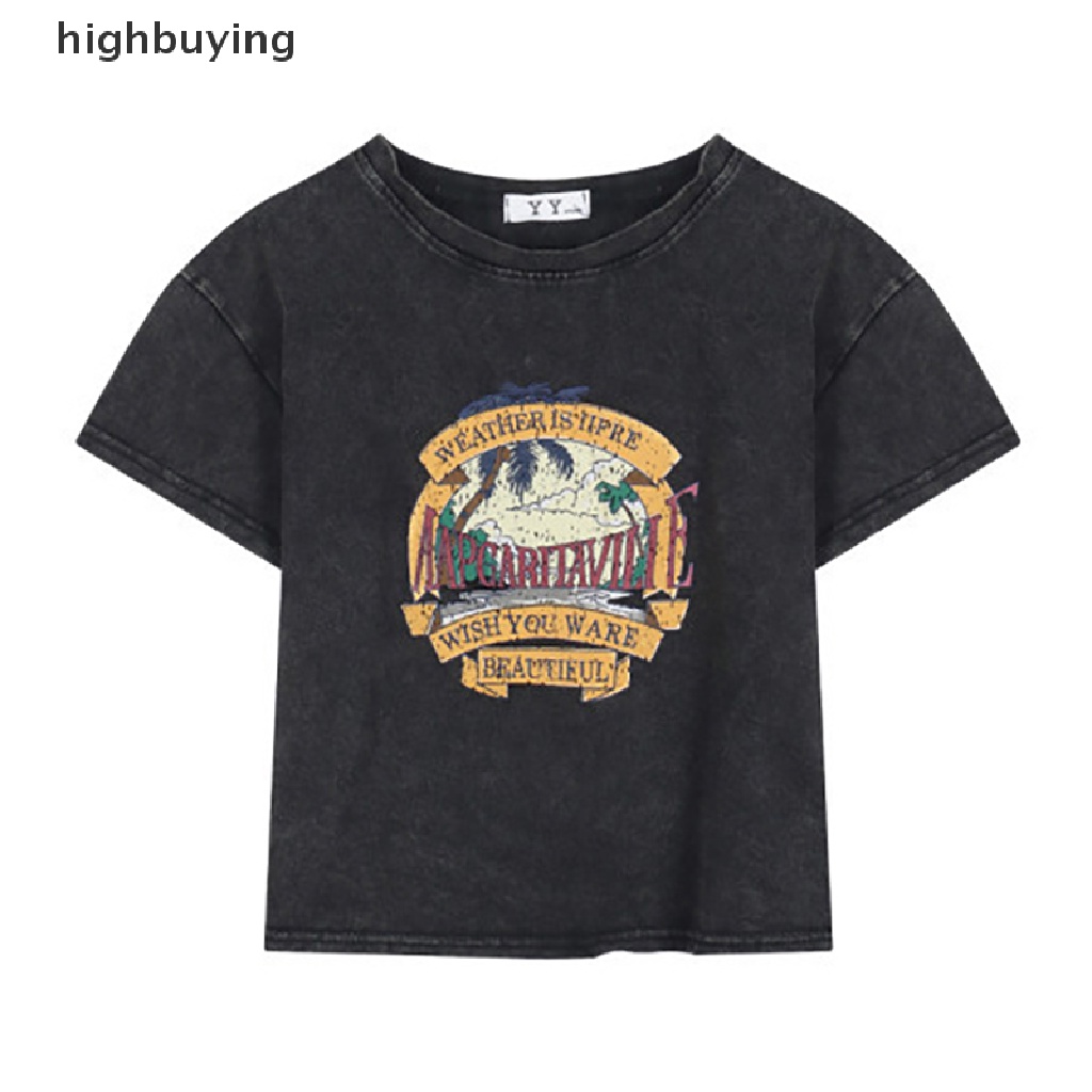 Áo Thun Croptop Tay Ngắn Cổ Tròn Dáng Rộng In Họa Tiết Kiểu Retro Mỹ Xinh Xắn Cho Nữ