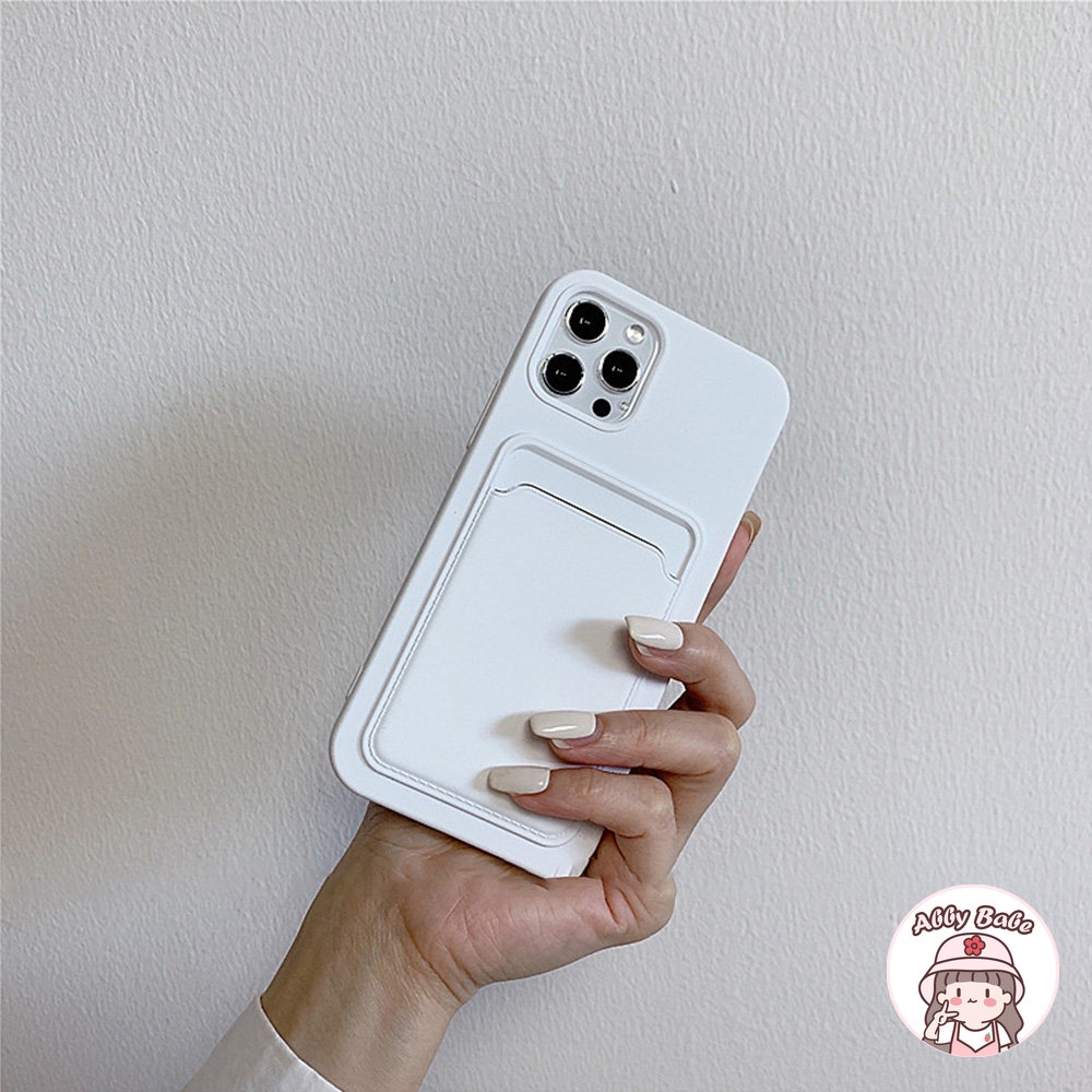 Ốp Điện Thoại Silicon Dẻo Màu Trắng Kèm Ngăn Đựng Thẻ Chống Bụi Bẩn Cho IPhone 14 Pro Max 13 12 11 Pro Max