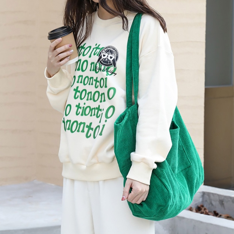 Túi Tote Đeo Vai Màu Trơn Bằng Vải Nhung Có Thể Tái Sử Dụng Cho Nữ