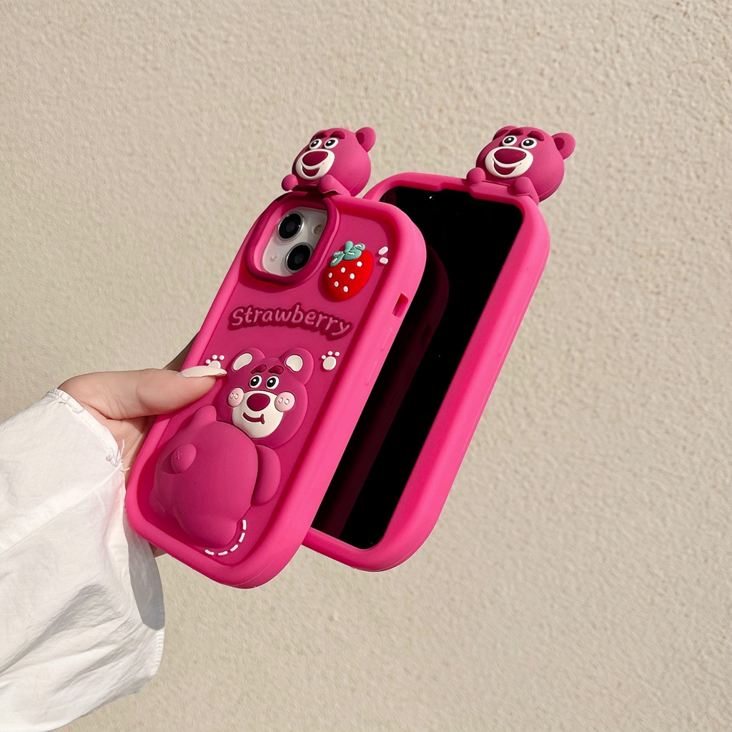 Ốp Điện Thoại Họa Tiết Gấu Và Dâu Tây Cho Iphone 14 14pro Max11 Pro Max Xs Max X 12 Pro Max