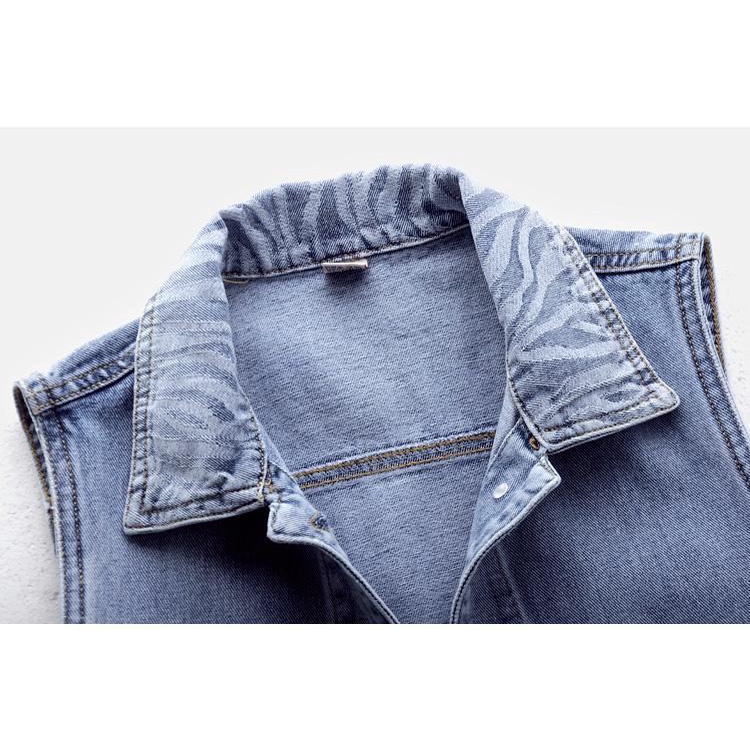 Áo Khoác Denim Không Tay Họa Tiết Kẻ Sọc Thời Trang Cổ Điển