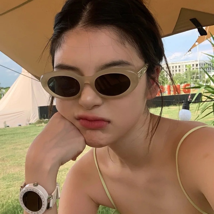 (AIMURUSI) COD Kính Râm Hình Oval Nhỏ Nhắn Phong Cách Vintage Cho Nữ