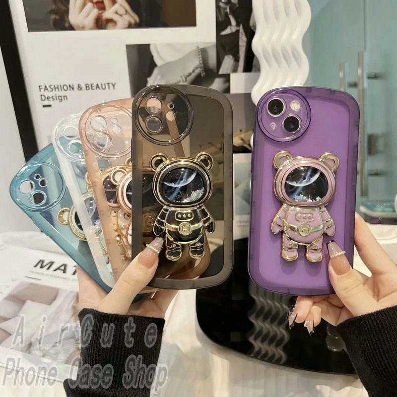 Ốp lưng OPPO F11 Pro F9 F7 F5 F1s Youth Realme 5 5i C35 C21Y C11 2020 2021 2022 OPPOF11 OPPOF9 OPPOF7 OPPOF5 OPPOF1s Transparent Protect Camera Flowing Water Spaceman Stand Soft Case