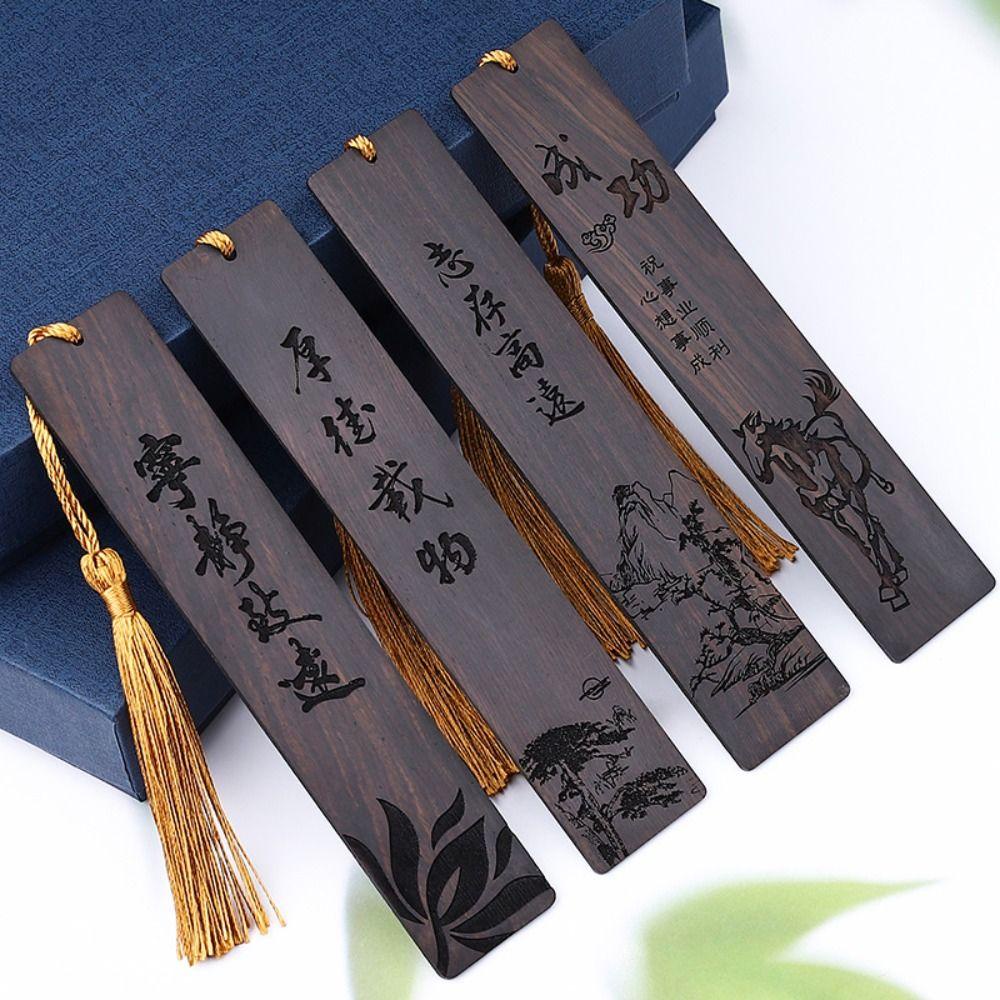 WATTLE Thẻ Đánh Dấu Trang Sách Bằng Gỗ Mun Phong Cách Retro