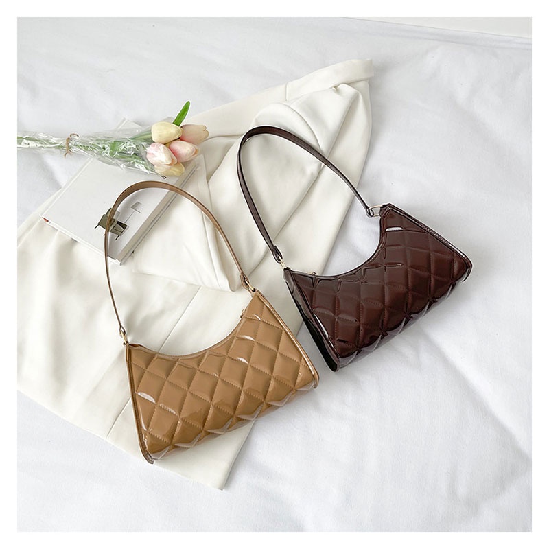 JUSTSTAR Túi xách da bóng họa tiết kim cương phong cách cổ điển thời trang