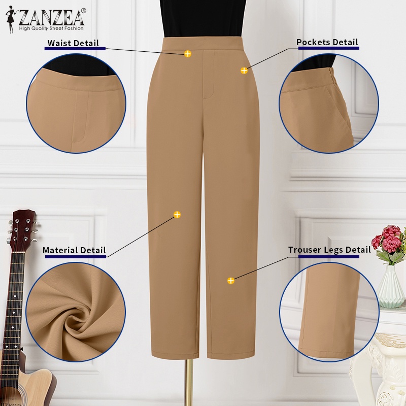 Quần dài ZANZEA lưng thun có túi thời trang thanh lịch cho nữ