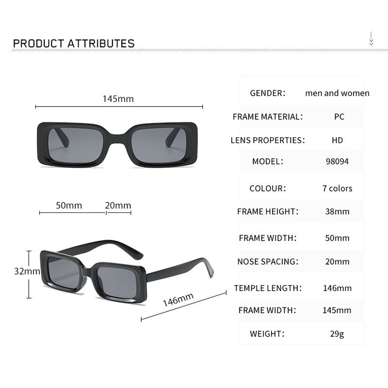 Kính Mát Gọng Vuông Nhỏ Hình Chữ Nhật Thời Trang Cho Nam Nữ