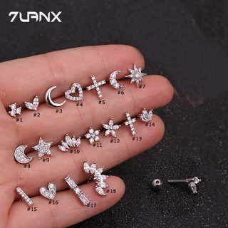 Khuyên tai 7UANX dạng thanh tạ 20Gauge hình trái tim / mặt trăng / vương miện / chữ thập độc đáo