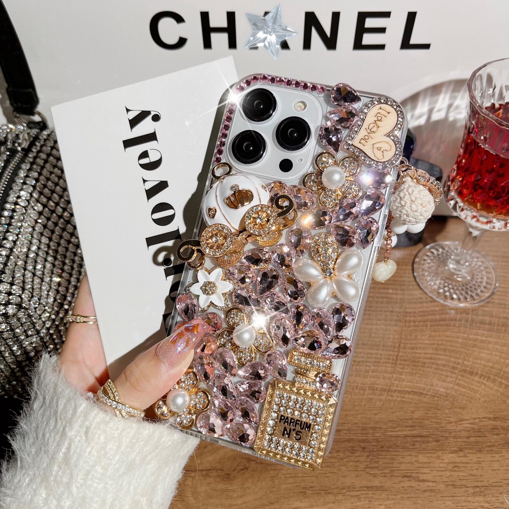 Ốp Điện Thoại Cho iPhone 14 Pro Max 13 12 11 Pro Max XS Max XR 7 8 6 6S Plus 13 12 Hình Chai Nước Hoa 3D Đính Đá Giả Lấp Lánh